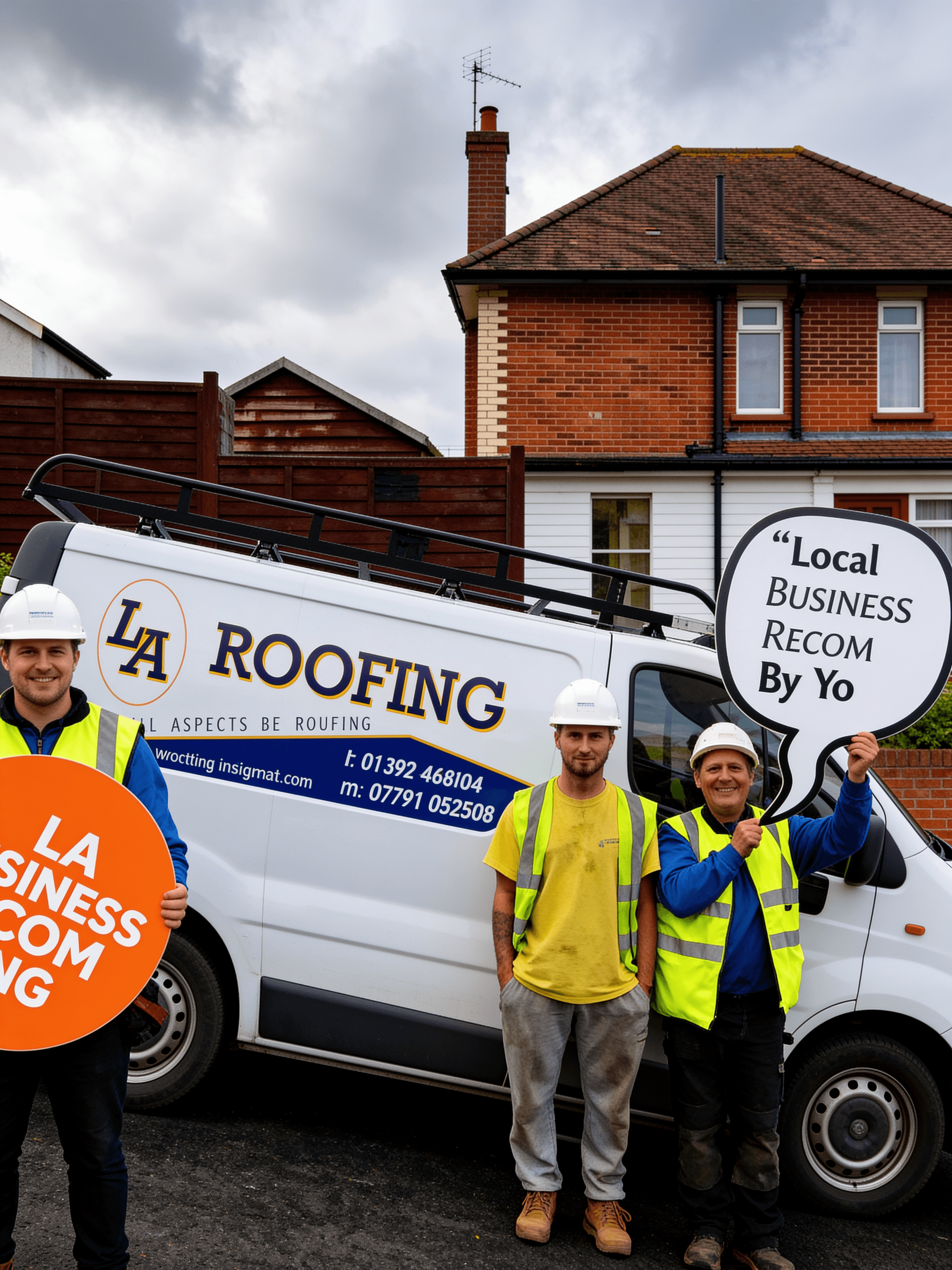 The LA Roofing (Exeter) Ltd team with their branded van